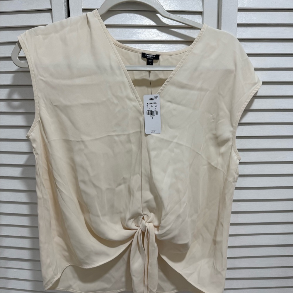 Express Cream Sleeveless Tie-Front Blouse
